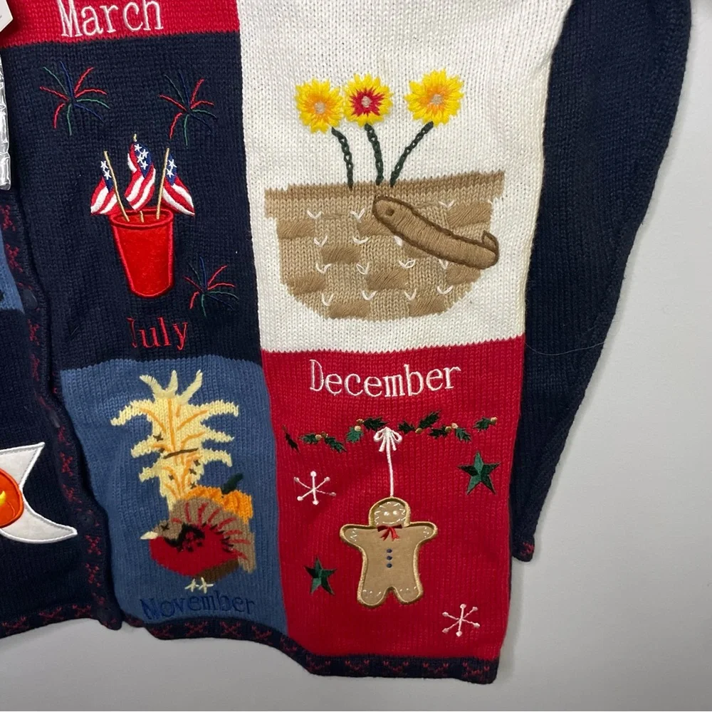 Quacker Factory Colorful Sweater 1X Cardigan Holiday Months NWT & Button Covers - Picture 8 of 10